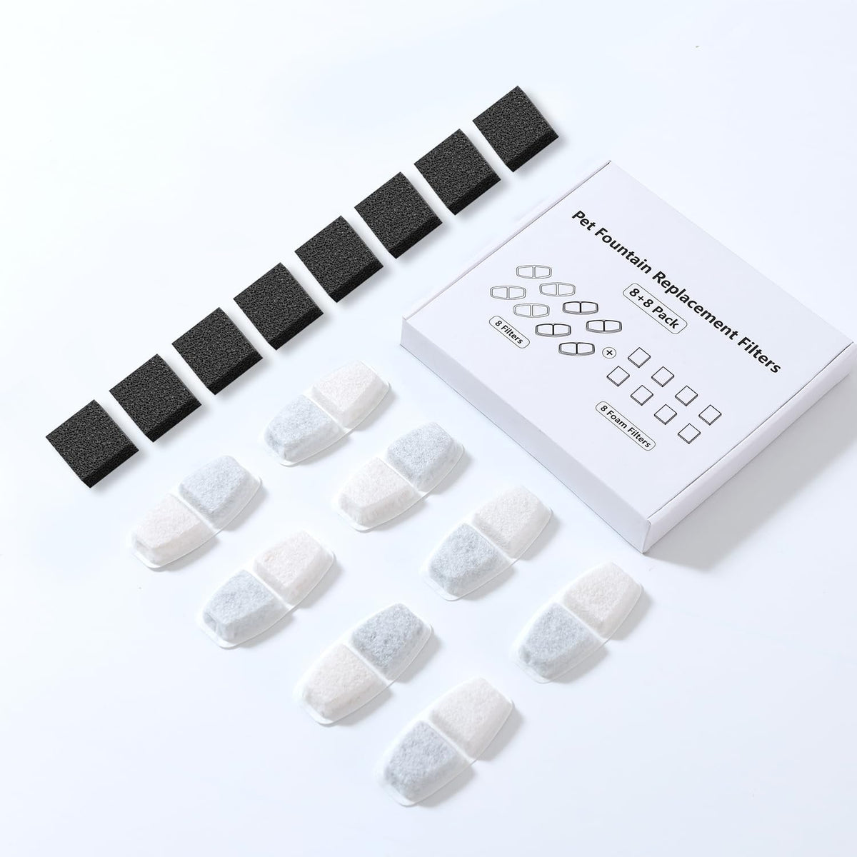 Filtri per Fontanella per Gatti 16 Pezzi – Compatibili Con Fontana per Gatti Da 3,2 L, 2,6 L, 2,5 L E 2,2 L, Tripla Filtrazione, Schiuma Con Carbone Attivo Premium, Filtro Universale